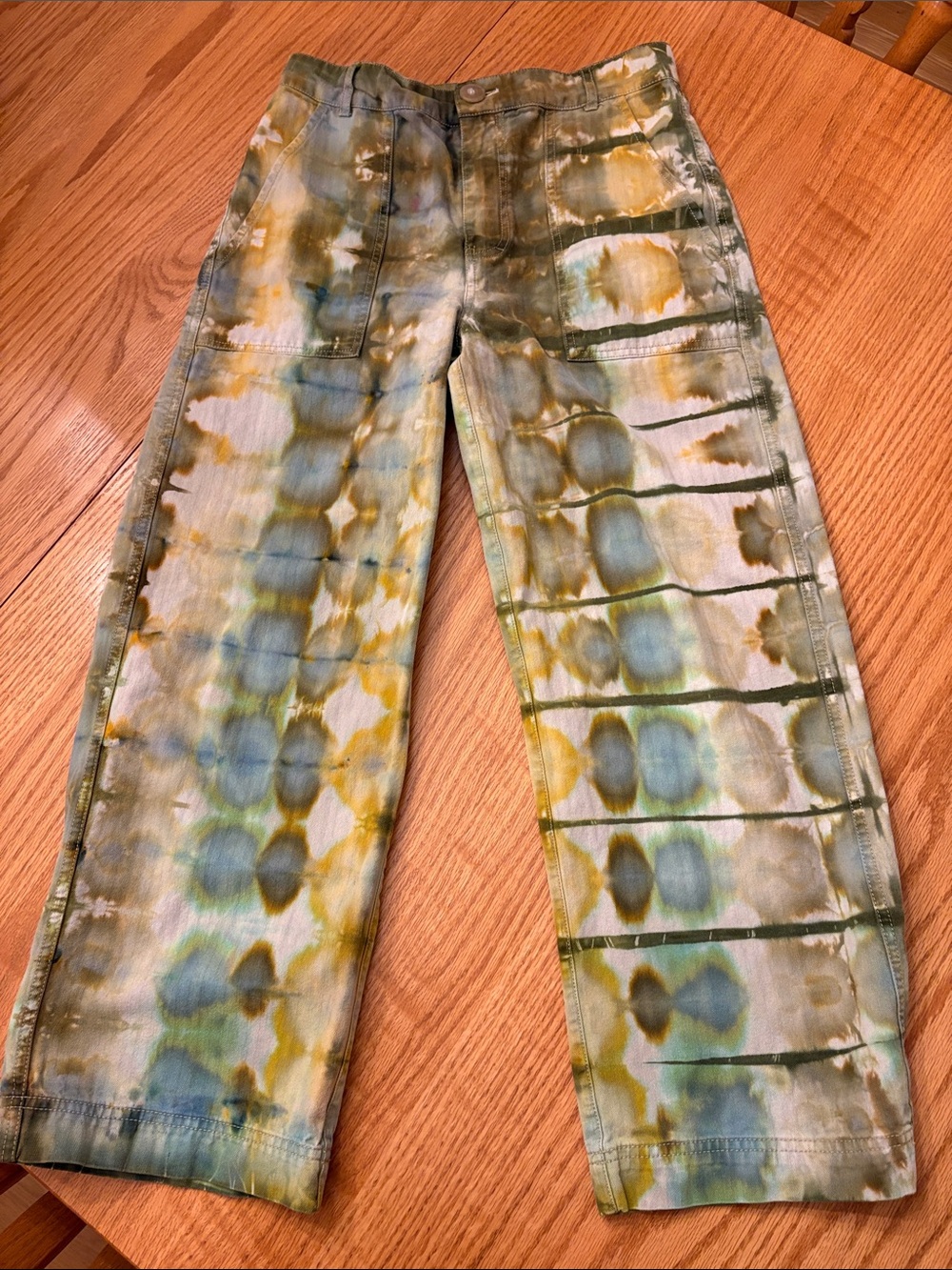 Free People Wide-Leg Tie-Dye Pants in Green & Yellow